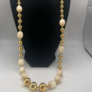Vintage‎ Napier Ivory And Gold Beaded Statement Necklace